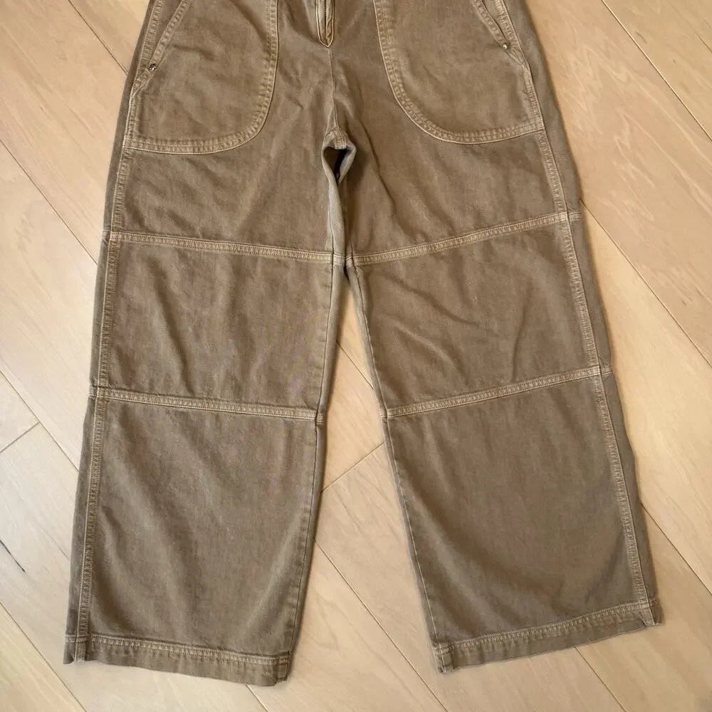 Gap Sandy Liang Low Rise Utility Pants Women's 10 Tan Brown Double Knee Baggy - Picture 4 of 11